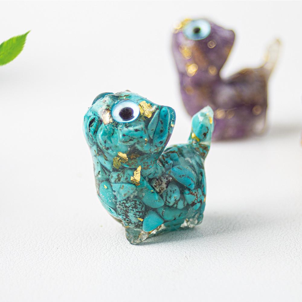 Crystal Resin Cat Figurine With Colorful Shell Decor For Office Desk Gift
