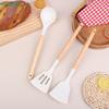 Silicone Kitchen Utensil Set with Wooden Handles - Heat Resistant Spatula and Ladle for Nonstick Cookware