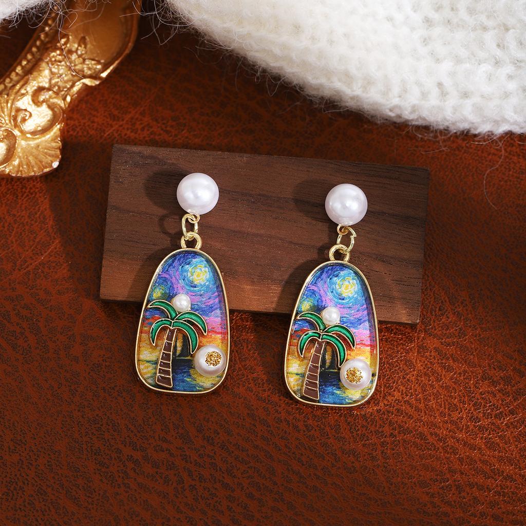 French Color Oil Drop Flower Pearl Stud Earrings Mori Fresh And Sweet Earrings Light Luxury Design Earrings Women