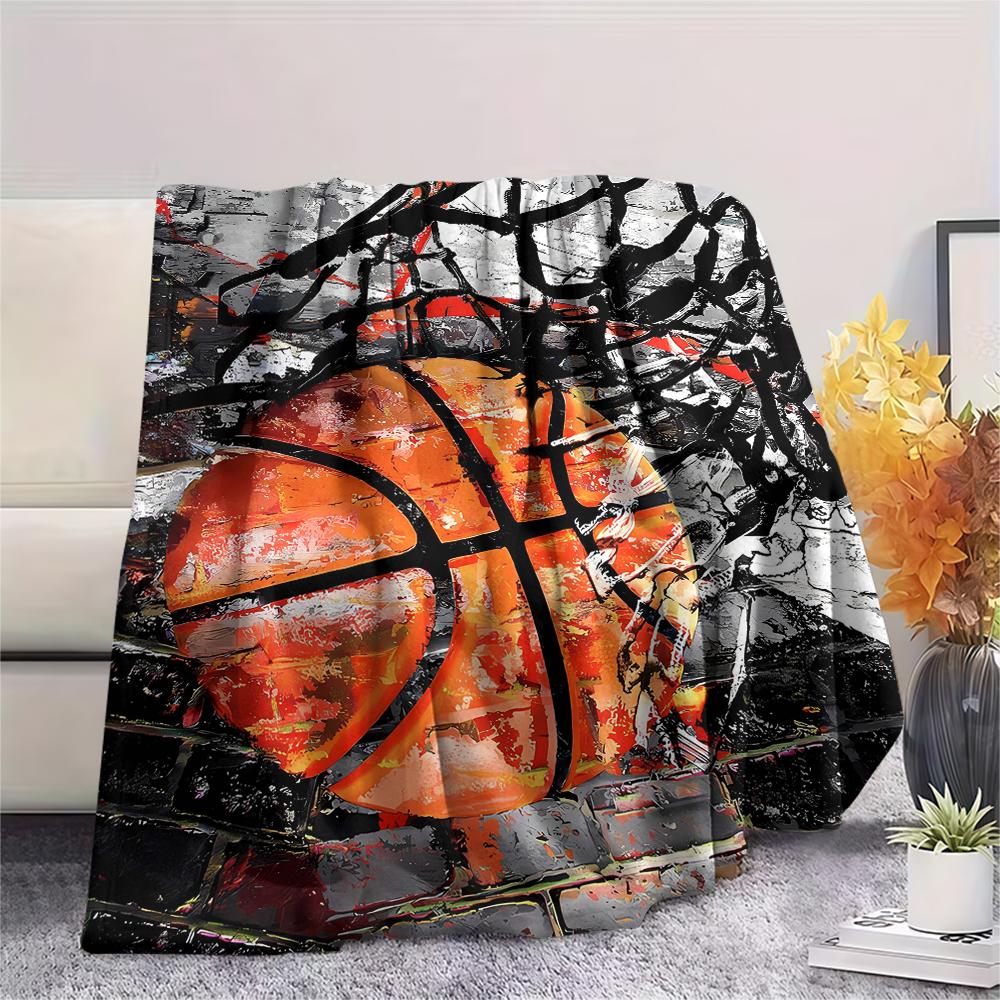 1Pc Basketball Print Flannel Blanket, High Quality Comfortable for All Seasons, Home Decor, Warmth and Comfort, Perfect for Christmas Gifts