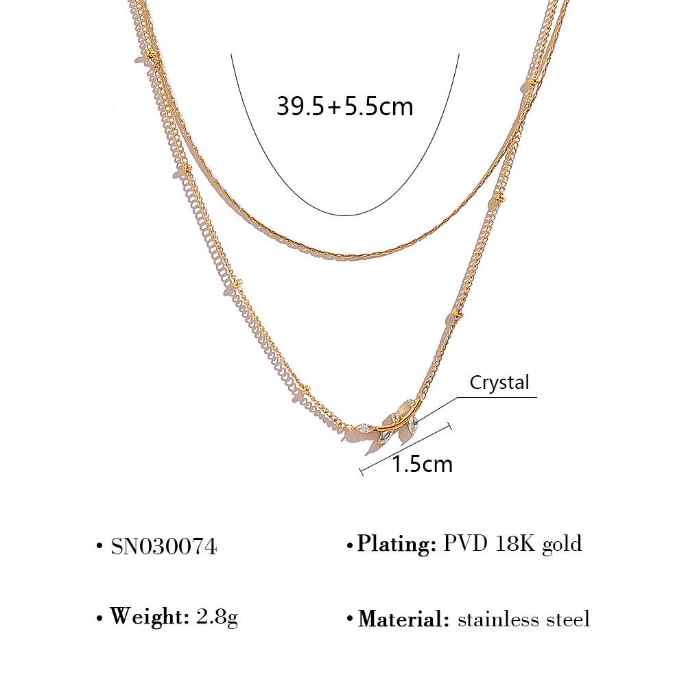 Double Layer Diamond Olive Leaf Pendant Choker Necklace Light Luxury Versatile Women s Necklace for Spring Summer