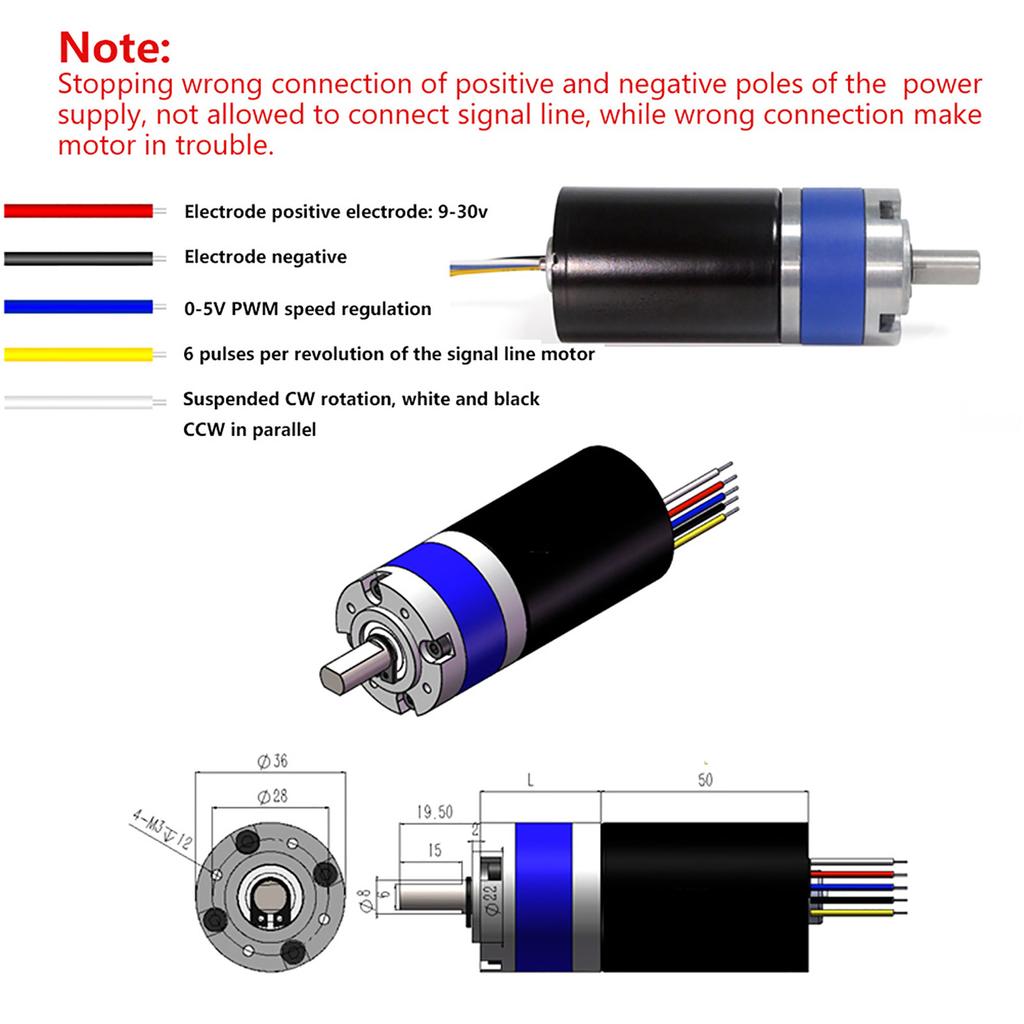 Brushless DC Motor Mechanical Parts Metal Gear 36MM High Torsion Low Noise Wear Resistant 12V