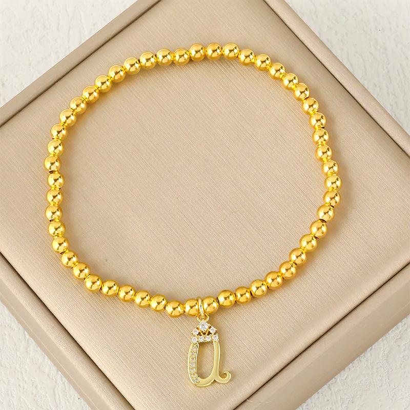 Fashion Round Bead 26 Crown Small Letter Bracelet Copper Plated Micro Inlaid Zircon High-end Jewelry