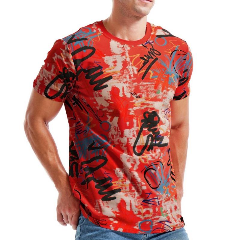 Men's T-shirt 3D Printed Fashionable Short Sleeved Solid Color Round Neck Casual T-shirt Pattern Clothing Shirt