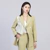 Elegant Green Women's Double-Breasted Woven Suit - Long-Sleeved, Slimming, Perfect for Spring and Autumn