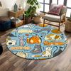 Colorful Cats Pattern On Blue Background Print Round Rug, Living Room, Bedroom, Playroom Carpet, Non Slip Floor Mat, Gift