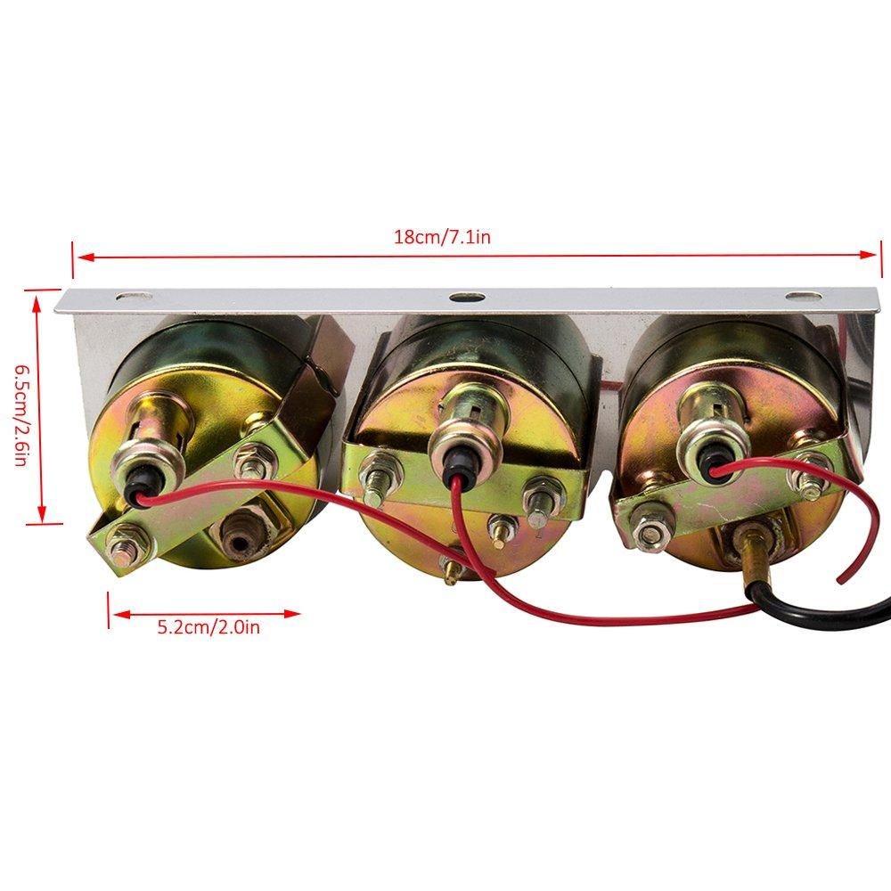 Triple Gauge Kit Oil/Volt/Water Gauge 2'' Universal Chorme Fahrenheit Water Temperature Temp Gauges Ammeter Gauges Set 3 in 1 Car Meter Auto (1)