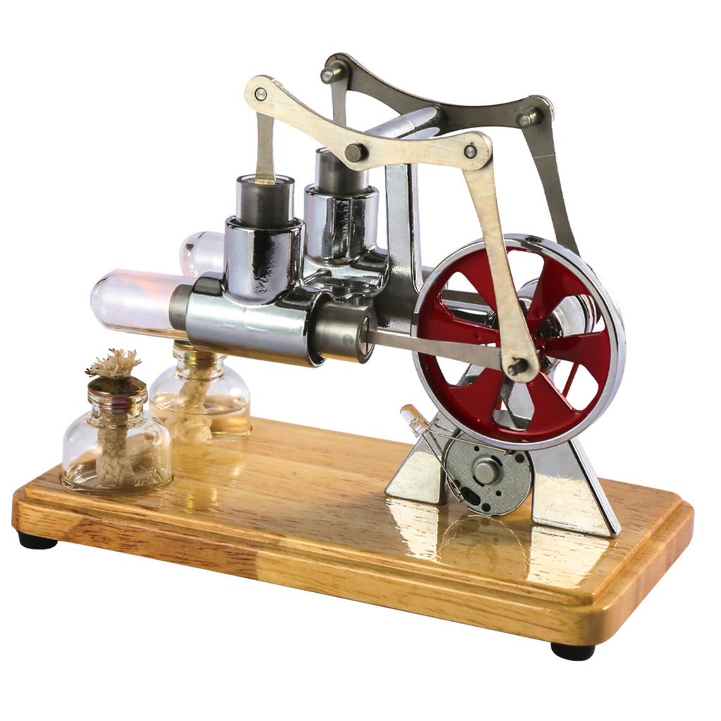 Stirling Engine Kit Hot Air Motor Model Physical Dual Engine Generator Model with LED Light Flywheel Design Science