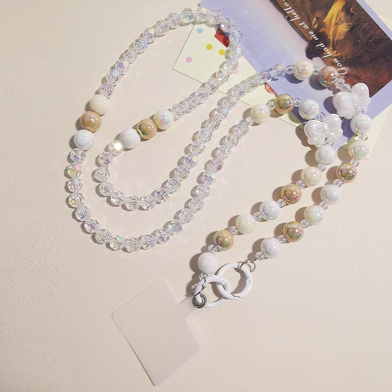 

Mobile phone lanyard crystal bow can be shoulder back long rope diagonally across lanyard diagonal cross thick and strong mobile phone chain pendant white bubble bow string bead hanging chain