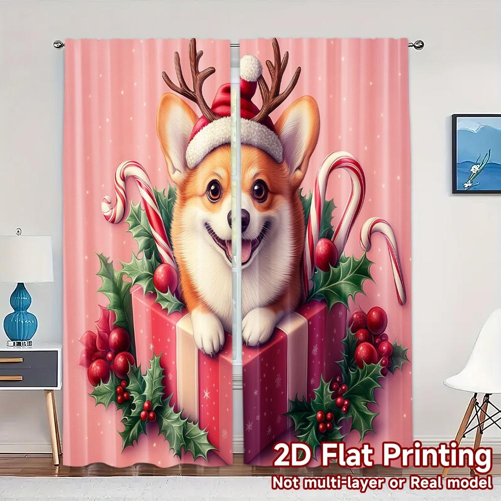 

2pcs,Curtains Christmas Corgi Gift Festive Dog Pattern Popular Curtains Versatile Polyester Fabric Curtains Festive Ldeal for 52.50×116.00 CM 2pcs