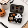 Halloween Candy Storage Mini Tin Box Gift, Plush Ghost with Haunted House Cabin Illustration Scene, Collectible Micro Theater Gift for Kids,