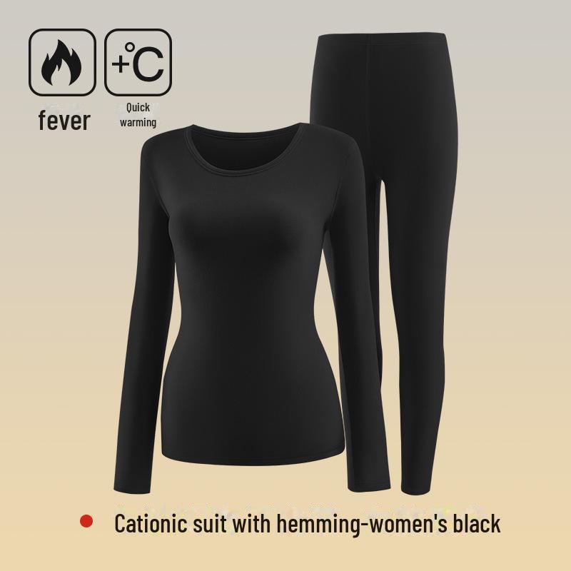 Women's 7A Antibacterial Thermal Underwear Set - Round Neck, Slim Fit, Sanded Fabric, Autumn/Winter Collection.