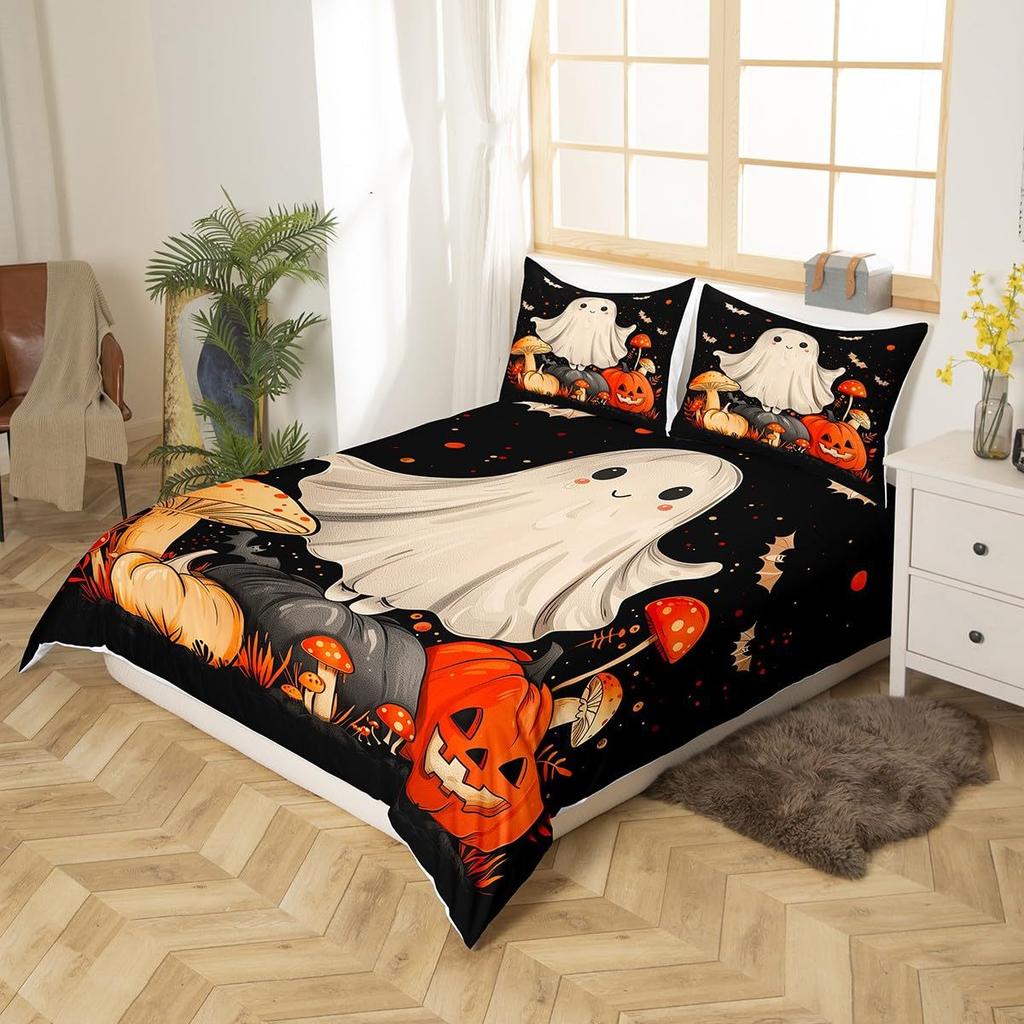 Pastel Pumpkin Bedding - Spooky Pastel Halloween by Patricia_lima - Spooky Ghosts Cotton Sateen Duvet Cover Or Pillow Shams by S