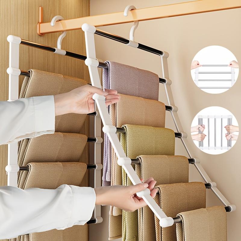 Pants Hangers Space Saving, 5/7 Layers Space Saving Hangers, Sturdy Stainless Steel Pant Rack with Anti-Slip Swing Arm