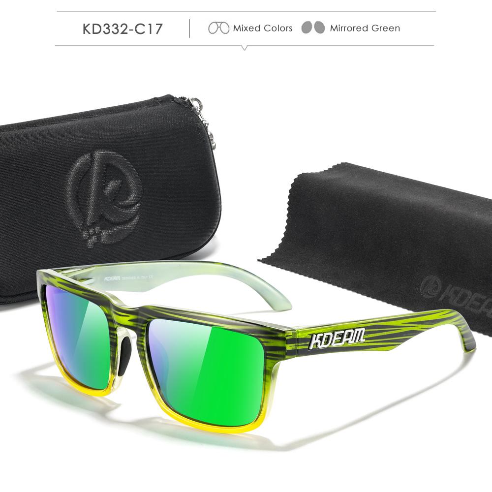 Lunettes de soleil polarisées style carré KDEAM pour hommes et femmes Taille moyenne Largeur totale 145 mm Lunettes de soleil d'extérieur avec étui zippé
