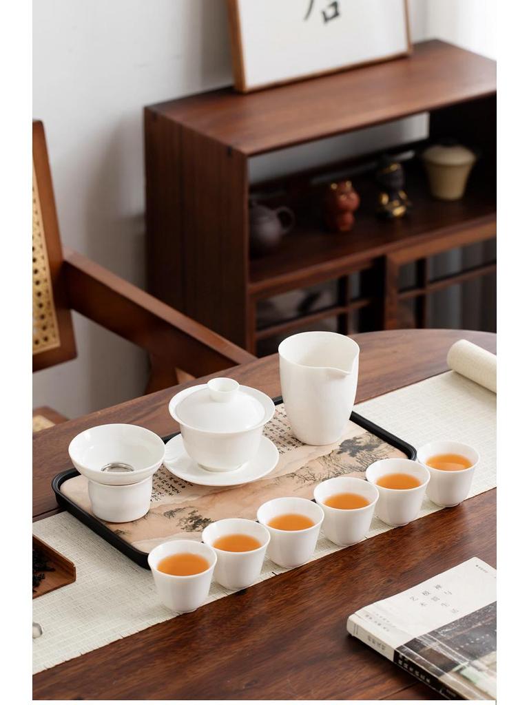 Lux Mutton Fat White Porcelain Kung Fu Tea Set: Gaiwan & Teacup with Portable Gift Box