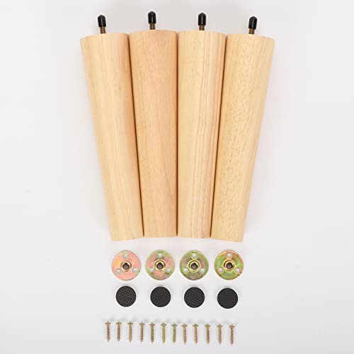 aleawol Set of 4 25cm Wooden Sofa Legs, M8 Compatible, Replacement Furniture Legs, Heavy-Duty Cone-Shaped Support Legs, Non-Slip Mats, Bolts Included,