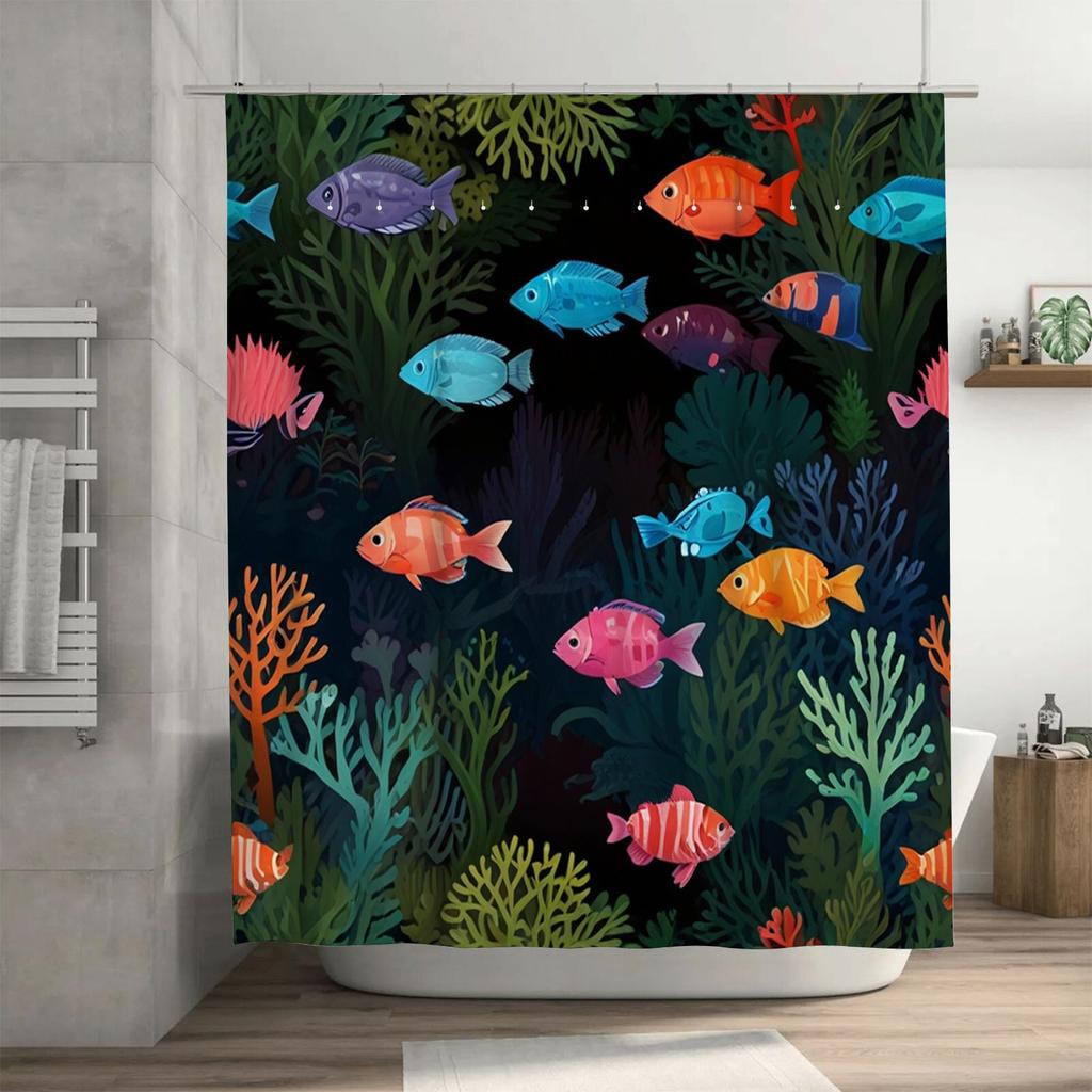 Vibrant Coral Reef Fish Shower Curtain Waterproof Fabric for Bathroom Decor