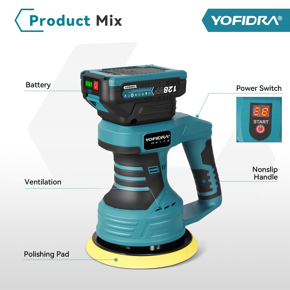 Yofidra 150mm Electric Car Polisher 8 Gears Cordless Efficient Cleaning Waxing Sanding Polisher Beauty Tool For Makita18V-21V Battery