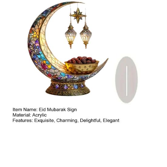 Yousheng Eid Mubarak Acrylic Ornament 2D Crescent Moon Lantern Tabletop Centerpiece Ramadan Mubarak Sign for Home Islamic Party Supplies Eid Gifts