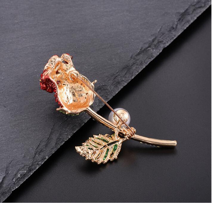 New Hot Beautiful Crystal Trendy Rose Red Flower Brooch Pins Jewelry Women Alloy Brooches Accessories Jewelry Gfit