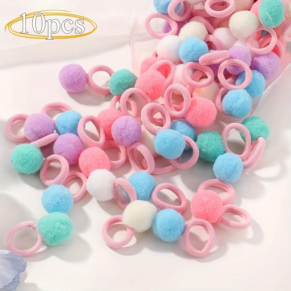 

10pcs/set Elastic Hairbands Girls Plush Ball Rubber Band for Children Sweets Scrunchie Hair Ties Clip Baby Hair Accessories