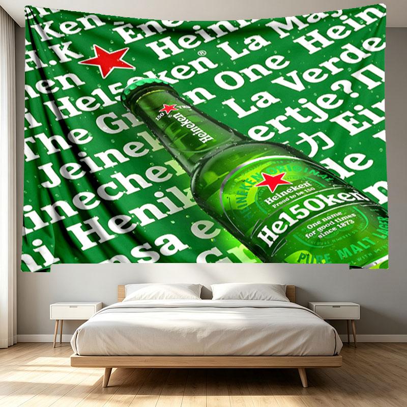Heineken Print Tapestry - Portable Wall Decor Cloth, for Home, Dorm, Travel, Bedroom, Living Room - Ideal Birthday Housewarming Gift