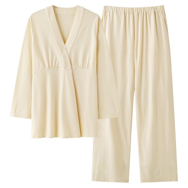 2025 Summer Postpartum Cotton Pajamas with Chest Pads for Breastfeeding - Lightweight for Home, Spring, Summer, Autumn
