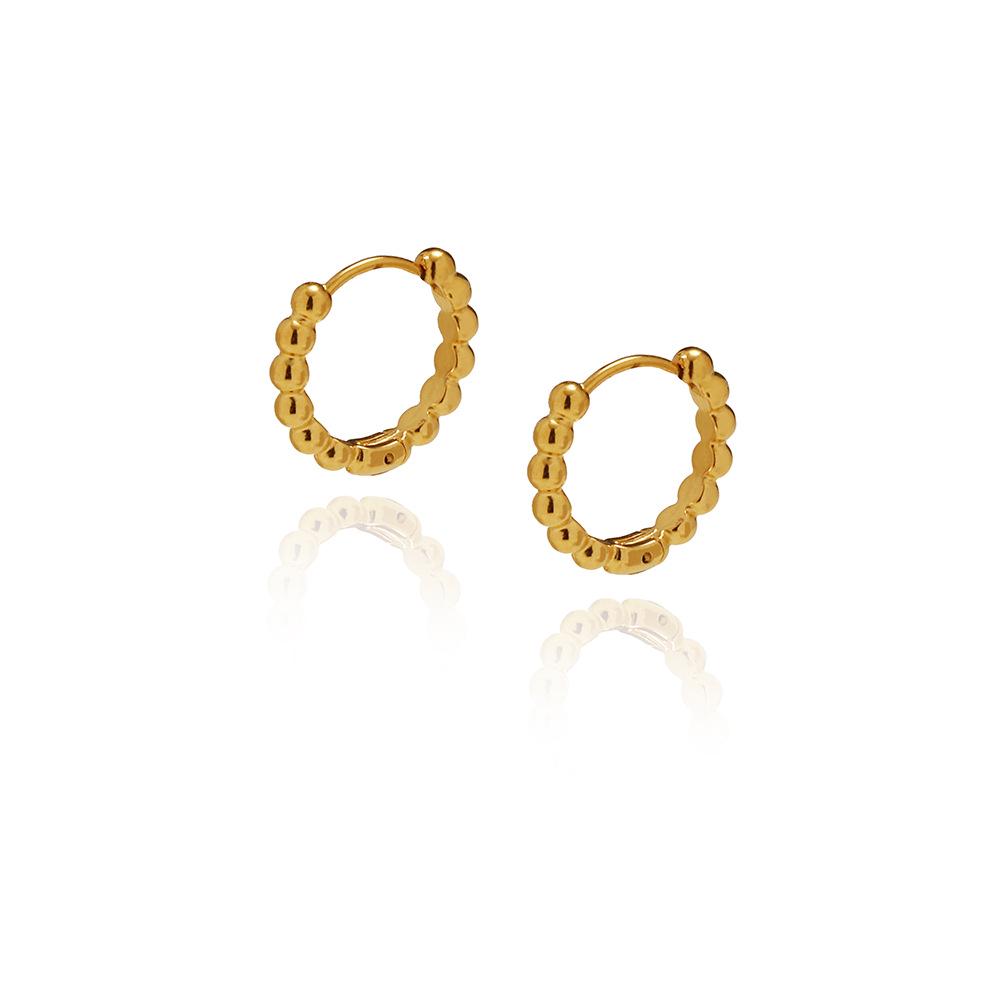 French Retro INS Style Commuting Earrings: Gold & Silver Titanium Steel with Small Round Beads