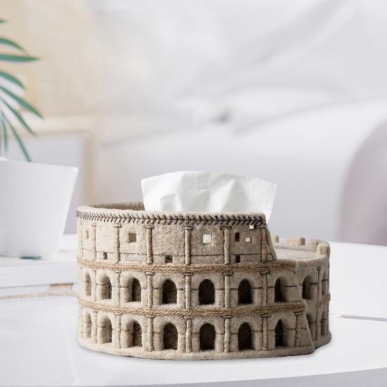Felt Coliseum Tissue Box Handcrafted Roman Coliseum Tissue Box Cover Architectural Round Tissue Box Case for Home Office Table Decor