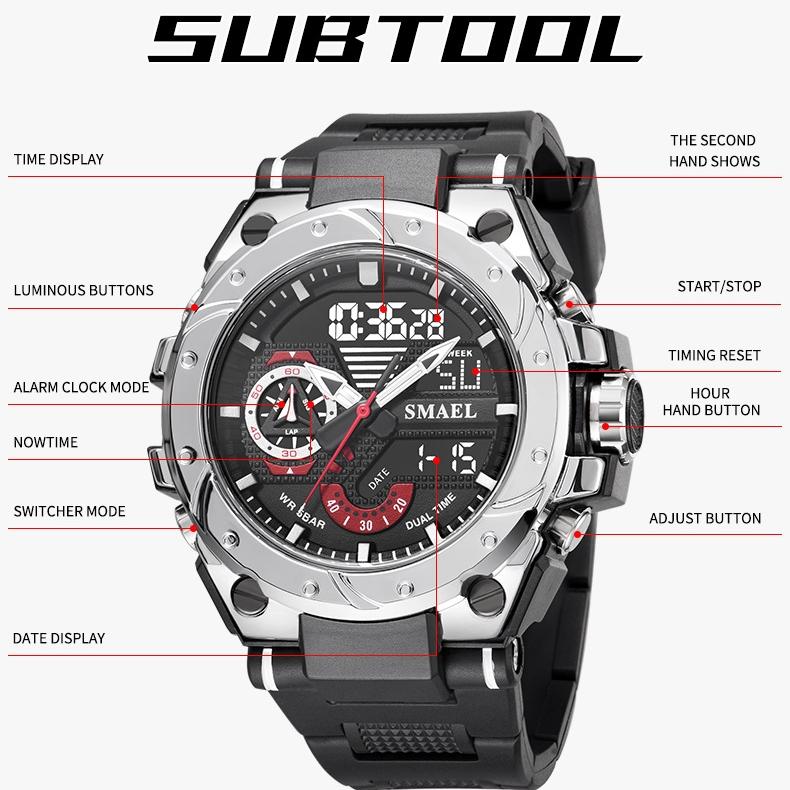 SMAEL Elektronische Uhr Coole Männer Outdoor Sport Freizeit Multifunktionale Legierung Elektronische Uhr