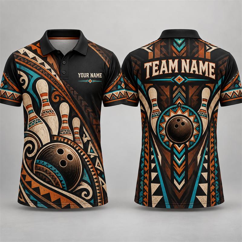Unisex womenCustom Bowling Polo Shirt Personalized Name Team Name Retro Graphic Short Sleeve Jersey League Tournament Sports Team Uniform