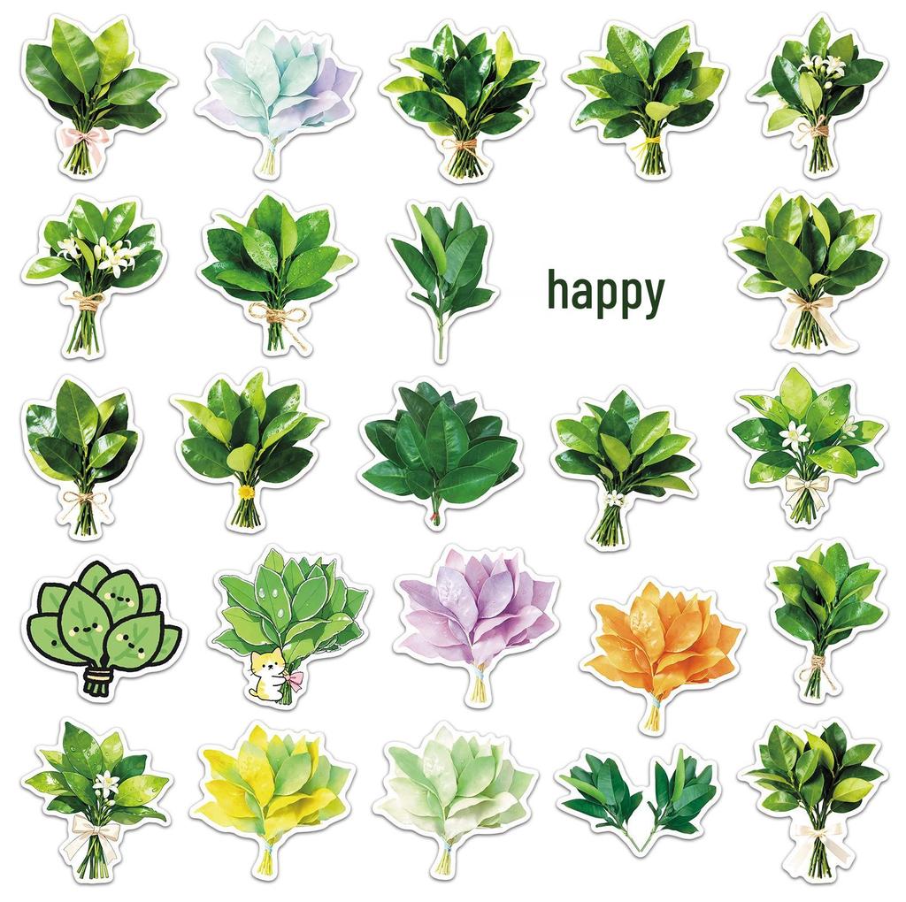 50 Pomelo Leaf Stickers: Waterproof Green Plant Designs for Car, Fridge, Thermos, and Journal Decoration