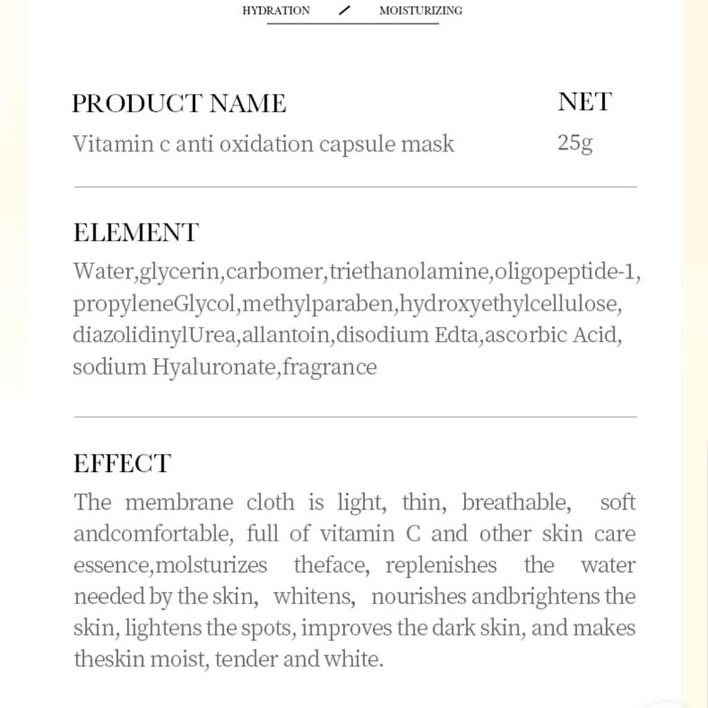 Vitamin C Capsule Mask 25g Moisturizing and Moisturizing Mask