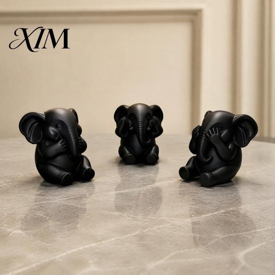 Modern Desktop Ornaments 3Pcs Elephants Figurine, 3D Printed No See Hear Speak Elephant Light Luxury Living Room Accents Statues, Minimalist