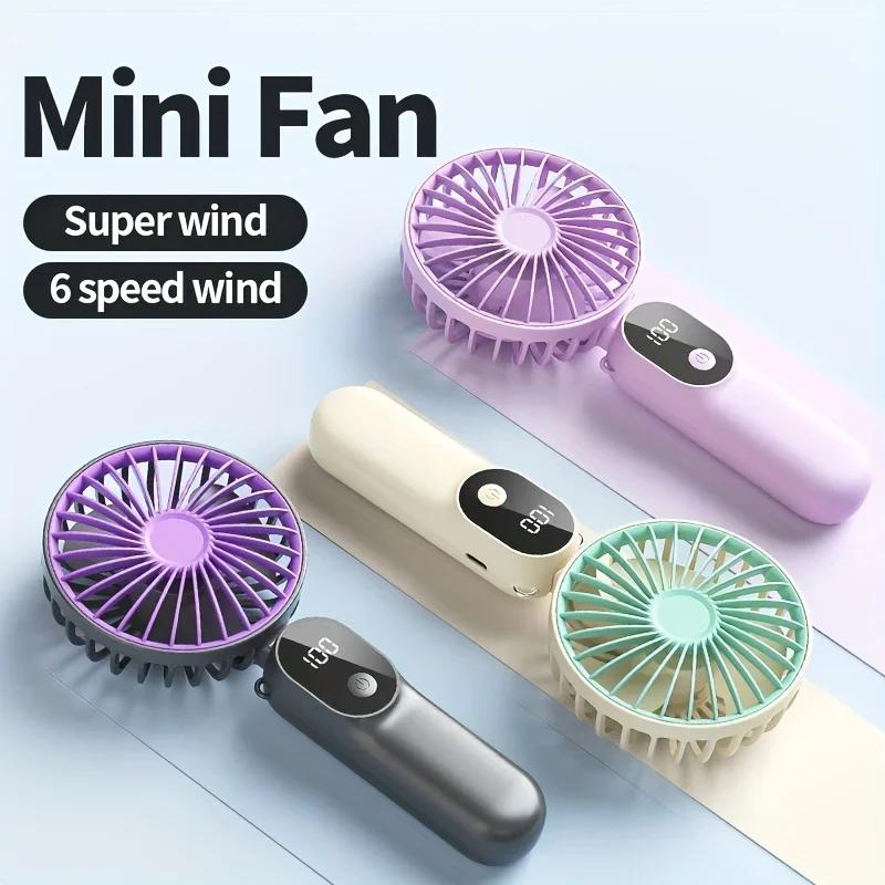 Handheld Mini Fan Foldable Portable Neck Hanging Fans  Speed USB Rechargeable Fan with Stand and Display Screen