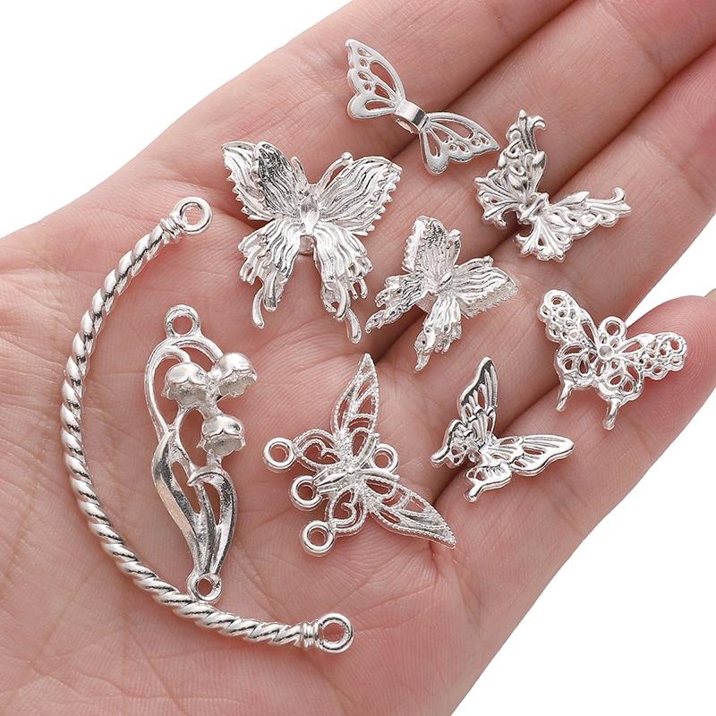 Silver Butterfly Accessories Alloy Butterfly Flower Half Bracelet Diy Accessories Chinese Style DIY Bracelet Bracelet Jewelry