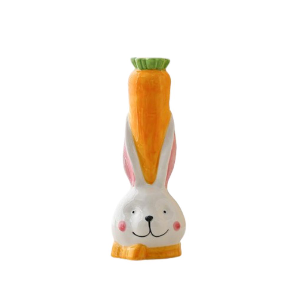 

Rabbit Carrot Shape Flower Bottle Handmade Green Plants Pot Rabbit Ceramic Vase Easter Gift жовтий