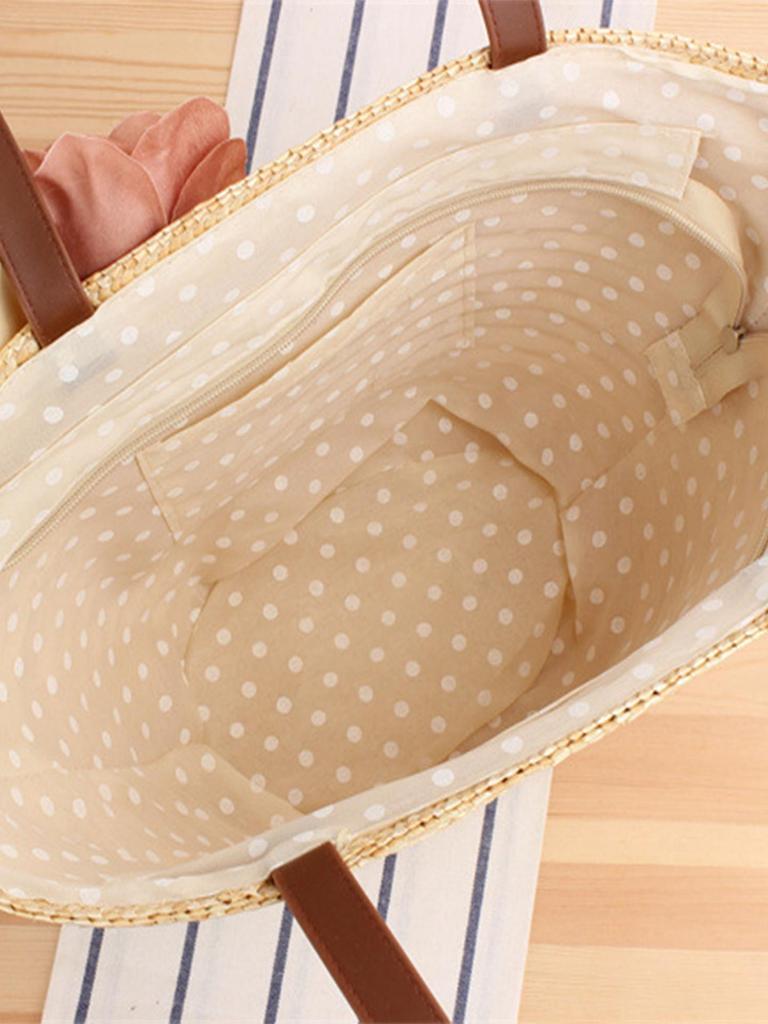 New Pastoral Straw Bag: Handmade Wheat Straw, Single Shoulder, Solid Color, Floral Design for Women