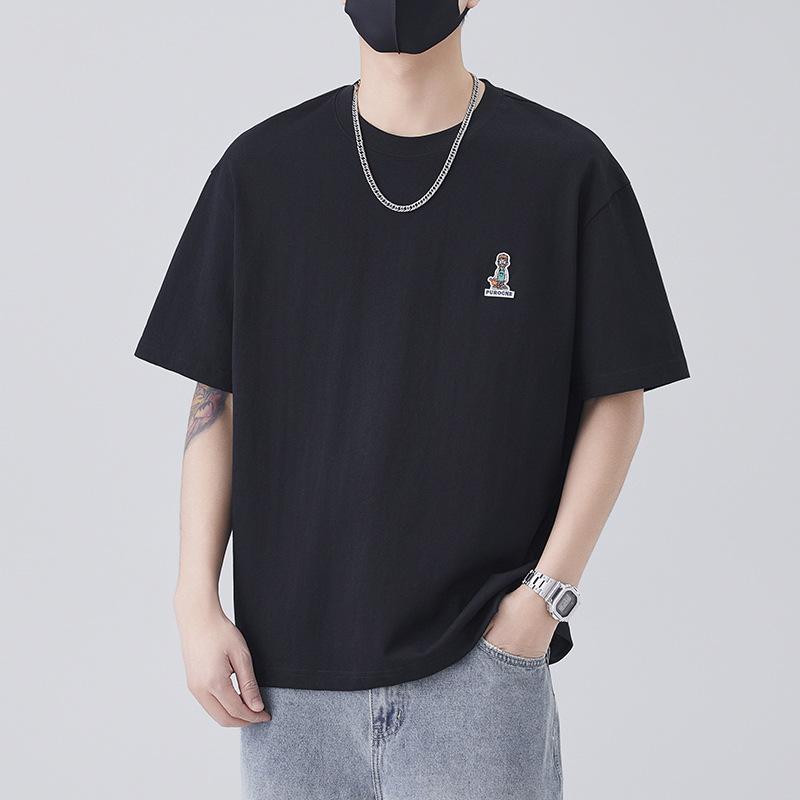 

Весна и Лето Новая Мужская Футболка с Вышивкой и Принтом с Мультяшными Персонажами, Универсальный Повседневный Топ 4XL чёрный