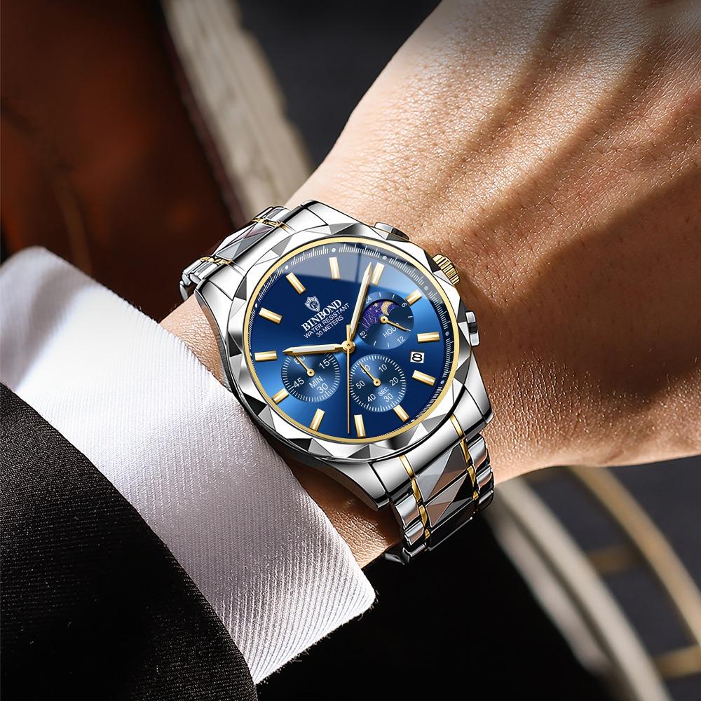 BINBOND Luminous Waterproof Quartz Wristwatch for Men Accurate Luxury Auto Date Chronograph Men's Watch Fashion Durable Reloj