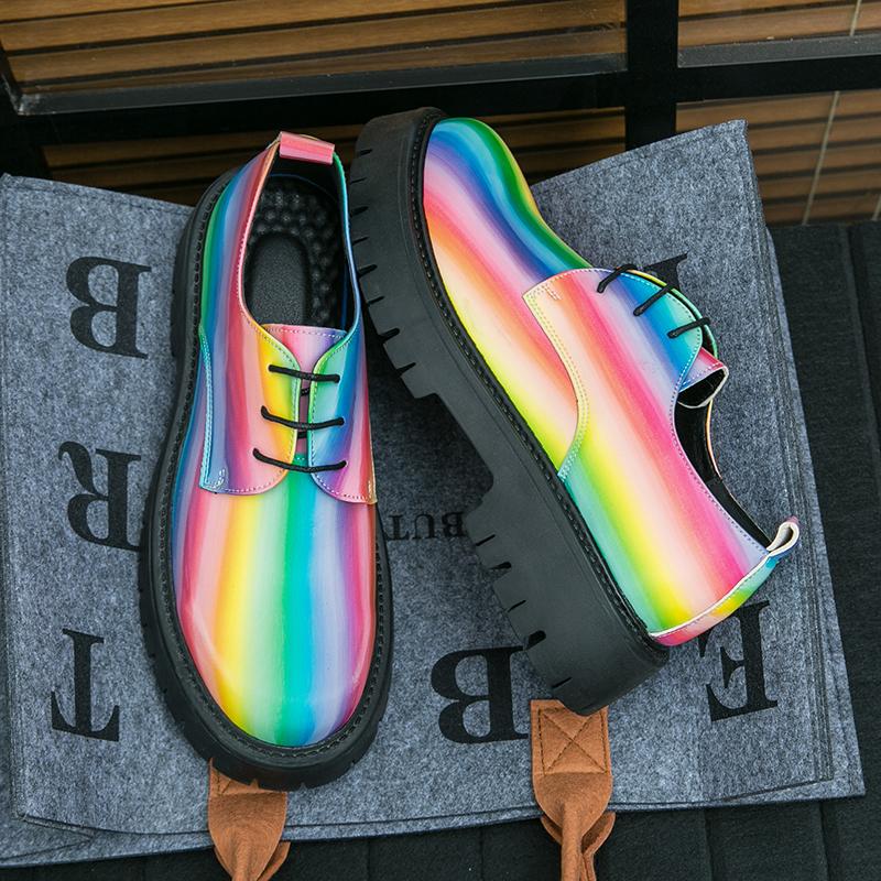 Fashion Classic Derby Shoes Colorful PU Men Thick soled Breathable Fashion Leather Shoes Men Business Office Travel Shoes Size 38-46