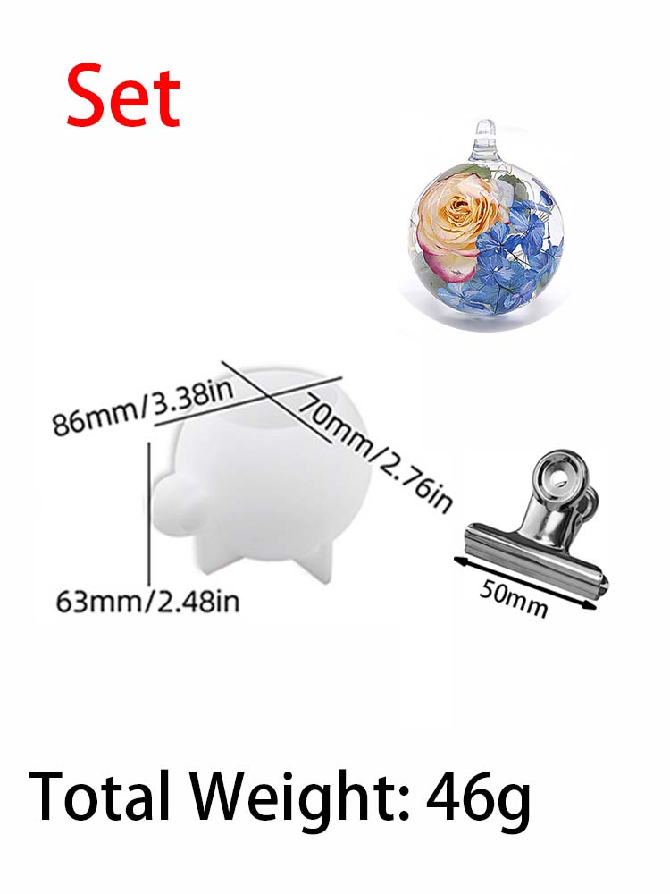 DIY Crystal Epoxy Resin Sphere Mold 3D Multi Size Desktop Ornamental Crafts Making Kit Perforated Ball Hanging Bracket Mirror Si