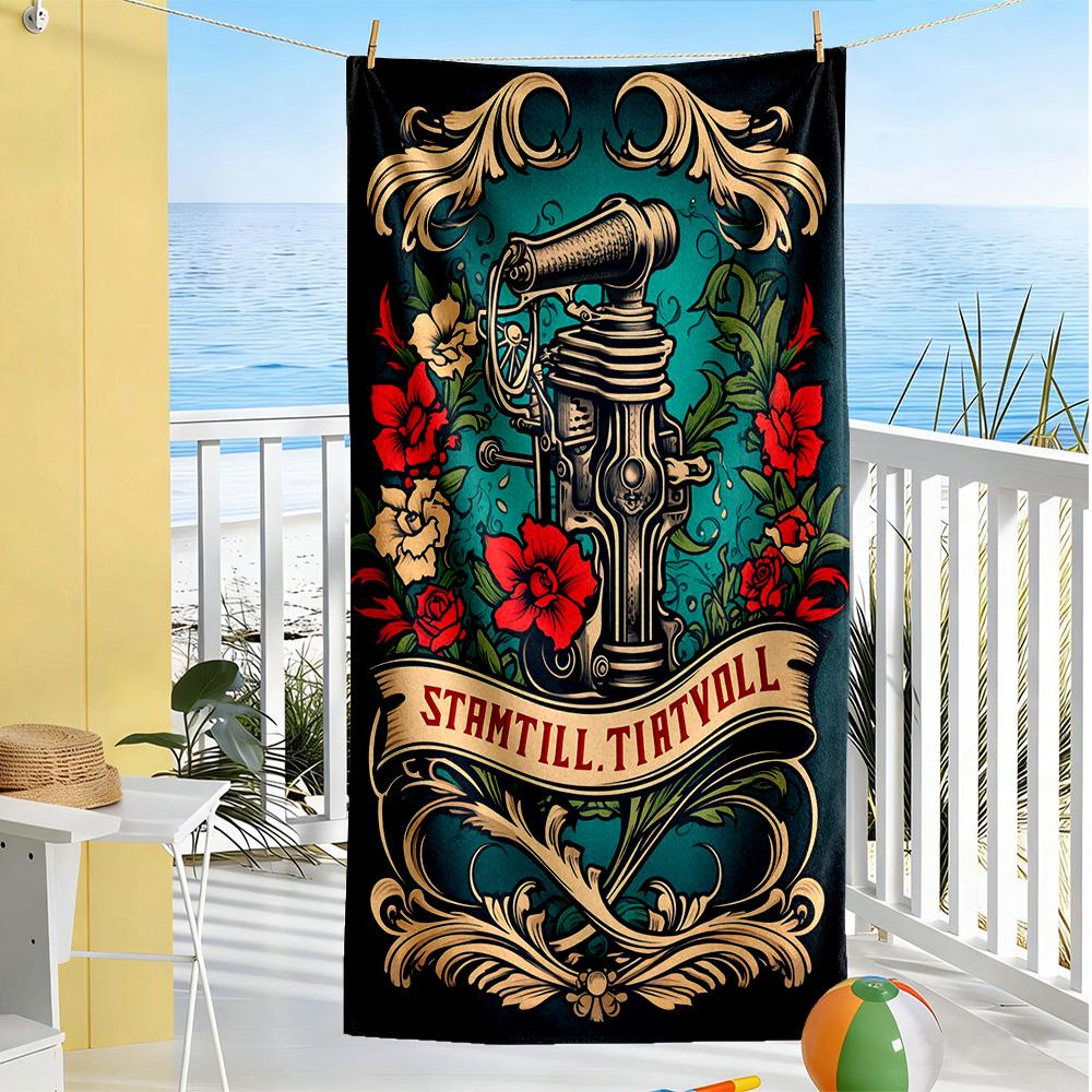 Tattoo Style Beach Towel Super Soft Microfiber Quickdry Fabric Comfortable Lightweight