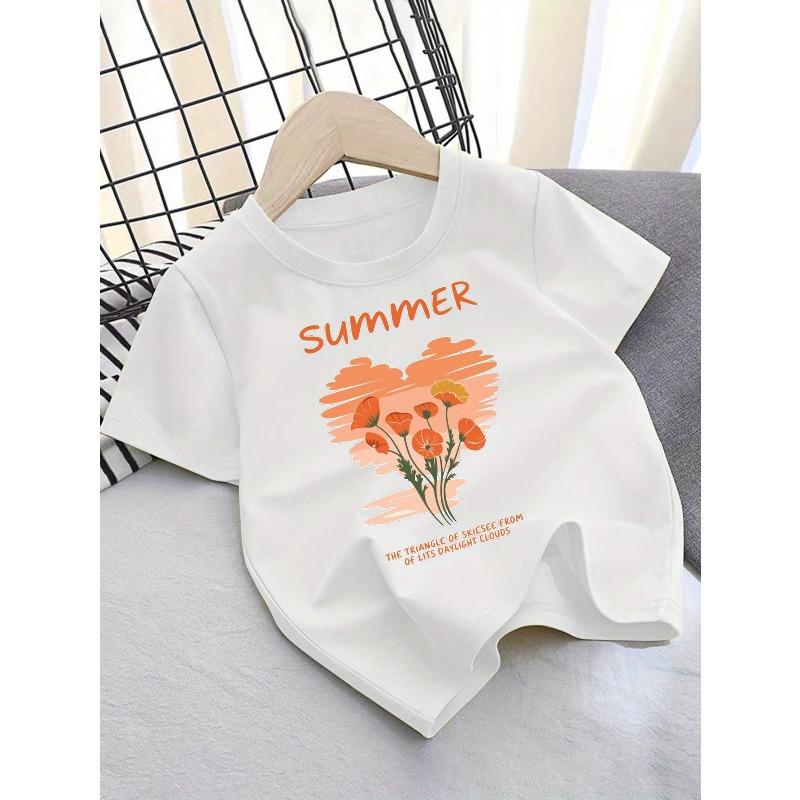 European sizes SUMMER Cotton Girl T-shirt Girl Creative T-shirt, Casual Lightweight Comfortable Short-sleeved Top, Summer Children s Clothing 110 белый