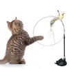 Cat Teaser Wand with Cup Base Bell Suction Long Wand Flexible Bendable Relieve Boredom Simulation Bird Interactive Feather Cat