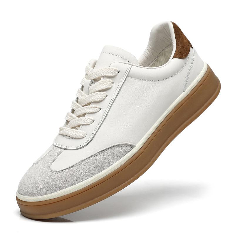 New Men Genuine Leather Casual Shoes Cool Black Flat Skate Shoes Young Man Fashion Sneaker