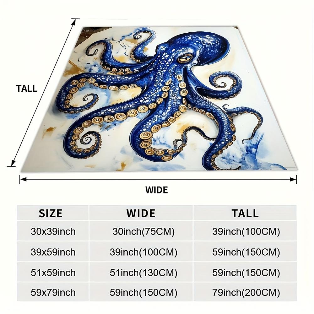 Blue Octopus Sea Creature Art Throw Blanket Ocean Design for Living Room Decor Gift for Her MarineStyle