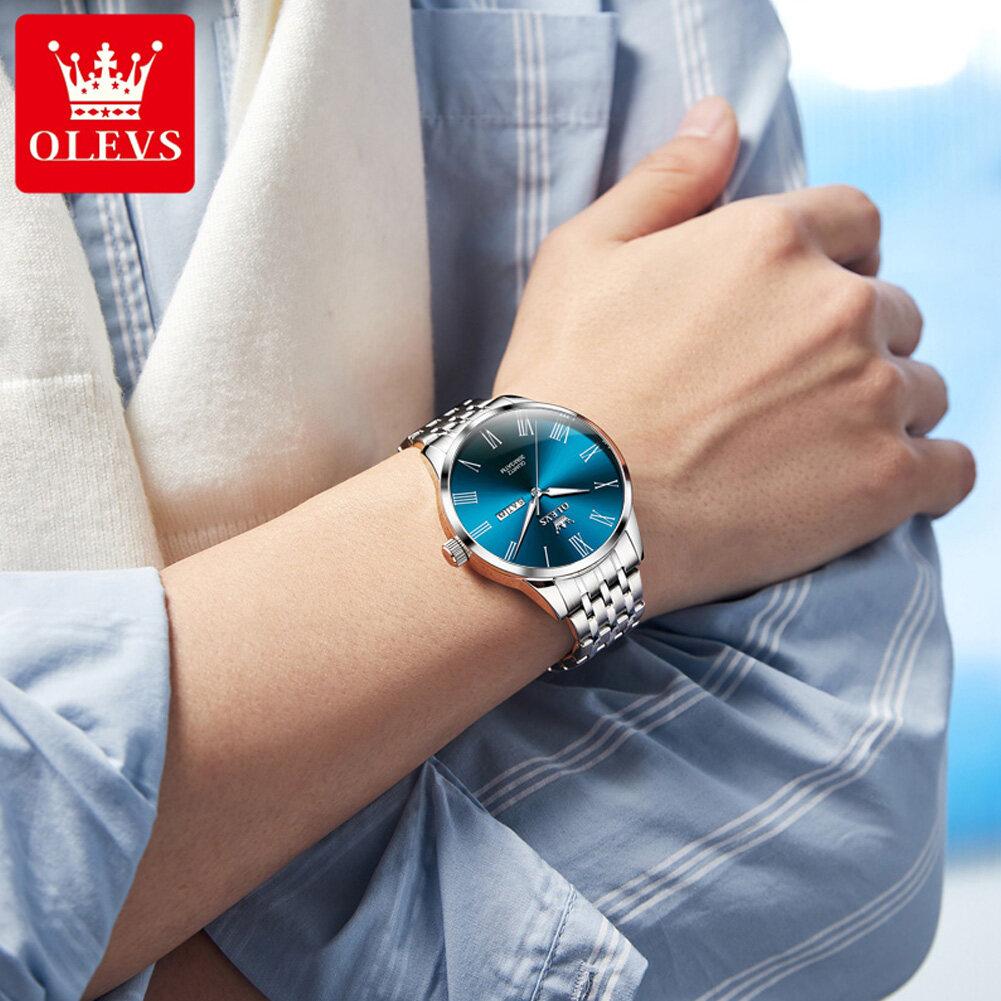 OLEVS Mens Watch Business Quartz Watch Waterproof Luminous Watch For Man Dual Calendar Display Mens Gifts