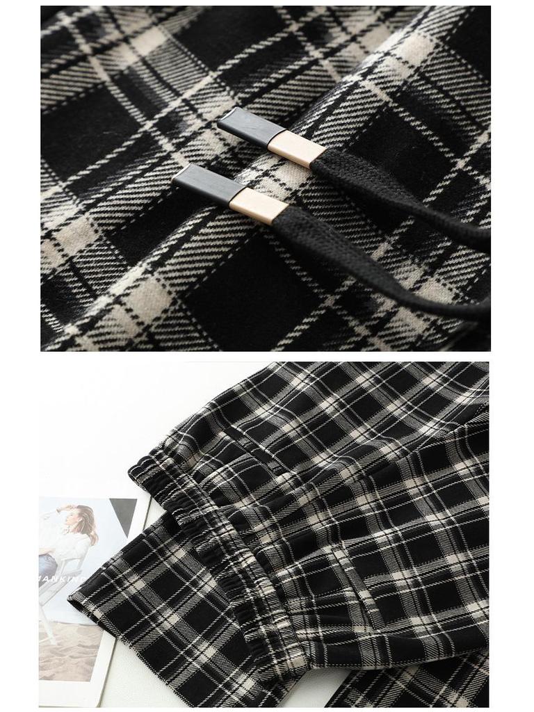 Women's High-Waisted Plaid Wide-Leg Pants - Spring Slimming Casual Drape Style